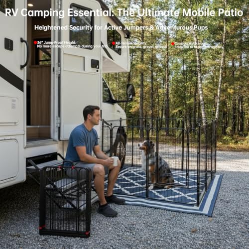 Image of Portable Dog Fence Outdoor for Yard 36'' High, Dog Playpen with Rustproof and Sturdy Stakes for Medium /Large Dogs, 3ft Dog Play Pen for RV Camping(8 Panels)