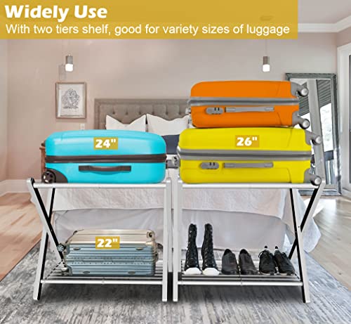 Mocomax 1 Pack Folding Luggage Rack For Guest Room, Foldable Suitcase Stand Holder With Metal Storage Shelf For Bedroom, Living Room, Hotel Essentials, Heavy Duty Steel Frame, White #TOP1