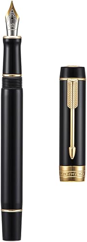 Jinhao 100 mini pluma estilográfica con convertidor, acrílico negro con clip dorado noble para oficina