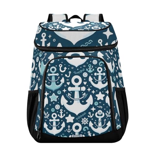Anchor Blue Ocean Cooler Backpack Cooler Insulated Leak Proof Lunch Backpack 36 Cans Waterproof Soft for Men Women Picnic Hiking Camping Beach