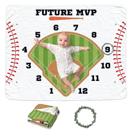 Image of Baseball Baby Monthly Blanket for Boys, Newborn Month Blanket, Soft Flannel Photography Background Prop, Personalized Shower Gift, Baseball