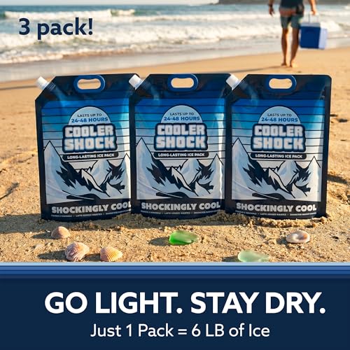 Image of Cooler Shock Reusable Ice Packs for Cooler - Long Lasting Cold Freezer Packs for Coolers and Lunch Boxes - Cooler Ice Packs for Camping Gear, Fishing, Road Trips, Beach Must Haves