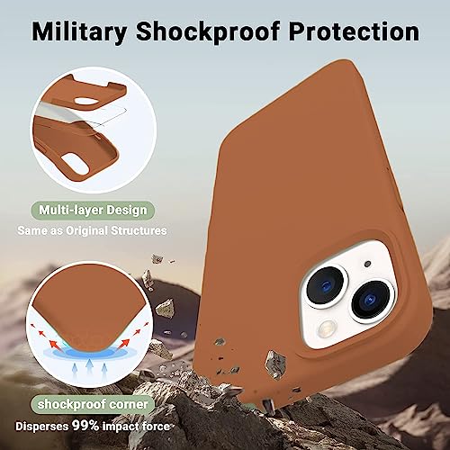 Image of DIZORO Compatible with iPhone 13 Case, Liquid Silicone Case, Full Body Protective Cover, Shockproof, Slim Phone Case, Anti-Scratch Soft Microfiber Lining, (6.1 inch Brown)