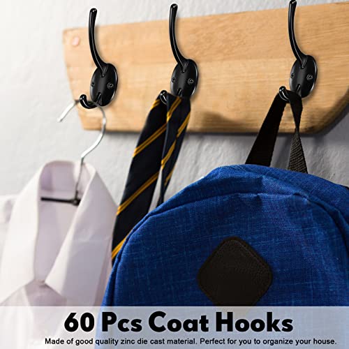 Shimeyao 60 Pcs Wall Hooks Coat Hooks Wall Mounted With 120 Screws Double Hooks Black Coat Hooks For Hanging Coats, Scarf, Bag, Towel, Key, Cup, Hat #TOP5