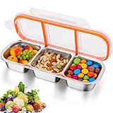 VICDUEKG Snackbox mit 3 Fächern, Snackteller aus Edelstahl, Snackschale mit Deckel, Unterteilte Snackdose für Süßigkeiten Gewürze Nüsse Keksen Gemüse