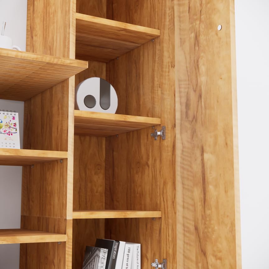 Image of SPECIALITY PANELS Multipurpose | Hutch Desk | Study Table | Engineered Wood | Termites Resistance | 3, 4 Shelves with Door & Beautiful Aluminium Silver Metal Handle in CochWood Dark