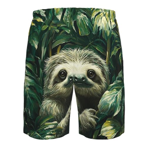 Men's Swim Trunks Bathing Suit Quick Dry Beach Board Shorts - Sloth Green Leaves Jungle Tropical4