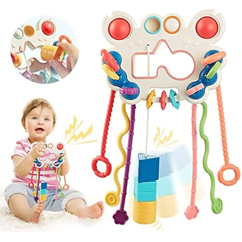 LMLMA Montessori Toys for 1 Year Old, Sensory Toys Popping Bubble Toys for 1-2, Baby Travel Toys Food Grade Silicone Pulling String Activity Toys for 1-3 Toddler, 1st Birthday Gifts for Boy Cover