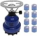 Produktbild Campingkocher E190 | Set Metall-Gaskocher & Stechgas Kartusche | Gasherd Kochfeld | 1-flammig | Outdoor, Freizeit, Wanderung, Picknick | Camping, Notfall Zubehör: Modell: Blau + 8x Gaskartusche