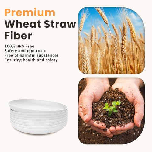 Image of Homienly Deep Dinner Plates, Wheat Straw Plates 10 inch Set of 8, Unbreakable Plates for Kitchen, Kids, Lightweight Microwave and Dishwasher Safe Camping Plate Set for Salad, Dinner, Fruit - White