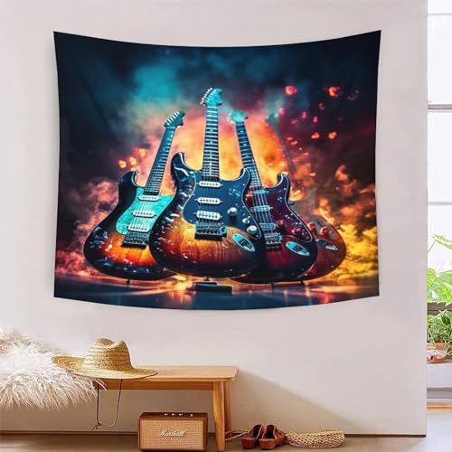 Guitare 3D effet tapisserie art mural grand tissu pour décorer un studio ou dortoir