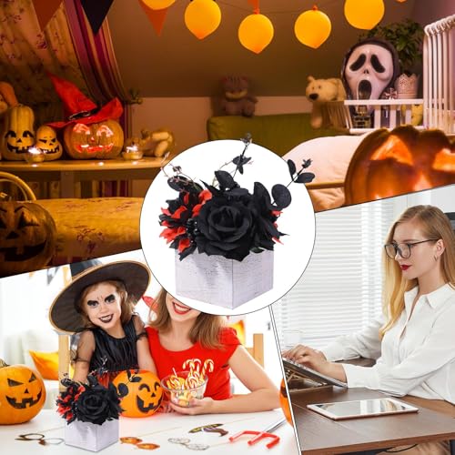 Décorations florales d'Halloween durables composition noire artificielle de table