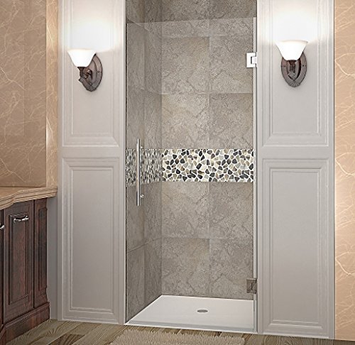 Aston Cascadia Completely Frameless Hinged Shower Door, 36" x 72", Brushed Stainless Steel
