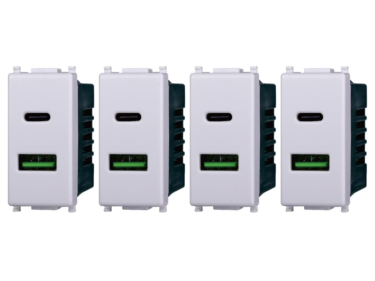 Prise USB-C + USB-A 5 V 3,1 A 2 ports, compatible avec Vimar Plana (4 pièces)
