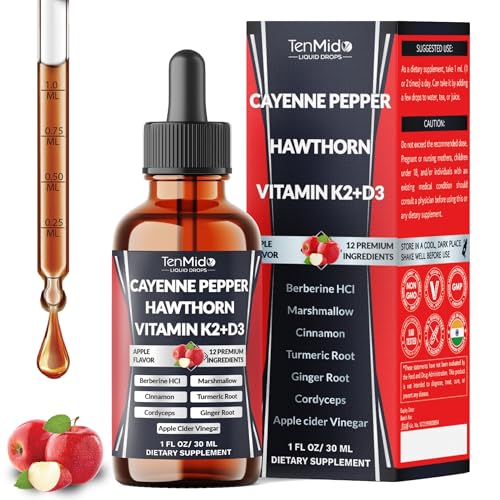 12in1 Cayenne Pepper Drops - Extract Liquid Supplement with Hawthorn Berry, Beet Root, Berberine HCl, Marshmallow Root, Ceylon Cinnamon, Turmeric, Apple Cider Vinegar, and More - 30ml 1 Fl Oz