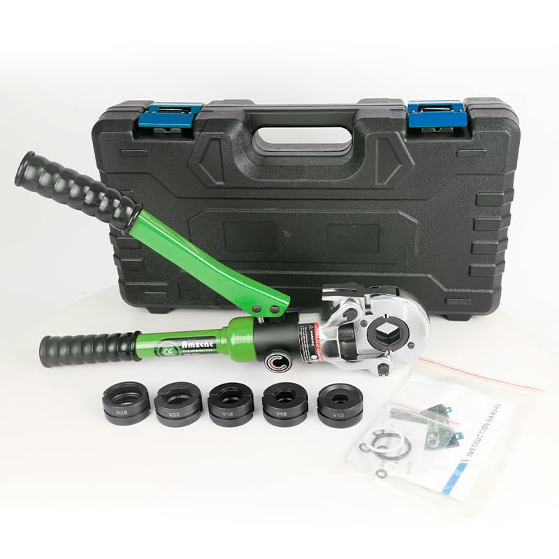 AMZCNC Professional Crimping Pliers V-Contour (SC Contour) 12-15-18-22-28 Set Press Tool with 360° Rotatable Head for Copper Pipe, Carbon Steel, Stainless Steel Tube of V-Contour, Jaw Inserts V12,