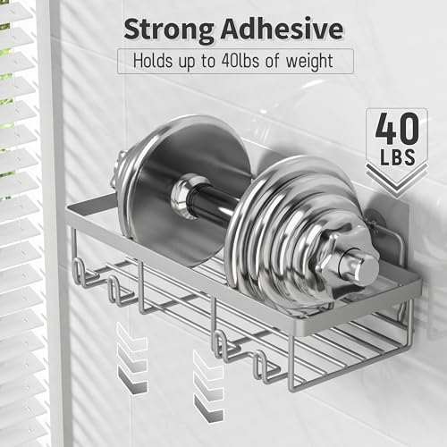 Image of Liuoud 10 Pack Shower Caddy Organizer Rack Shelf for Inside Shower, Self Adhesive Wall Storage Basket Rustproof Stainless Steel Shampoo Holder Bathroom Accessory Decor Set, Grey