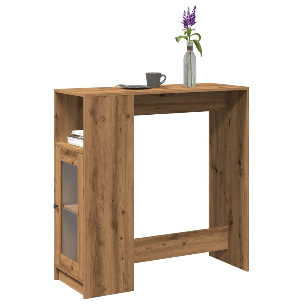Table de bar chêne artisanal 101x40 cm avec 3 étagères pour cuisine