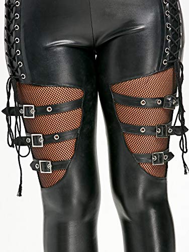 Nihsatin Fishnet Trim Lace Up Pu Leather Pants Thin Lightweight Gothic Punk Leggings For Women Black #TOP5