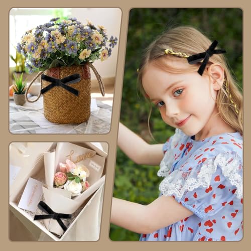 2.5cm Black Velvet Ribbon, 10 Yards Craft Velvet Ribbon Vintage Gift Wrap Ribbons, Vintage Spool Fabric Ribbons, Wide Ribbons Gift Wrap-Ribbons for Wreath Decoration, Bow Making, Crafts - Image 2