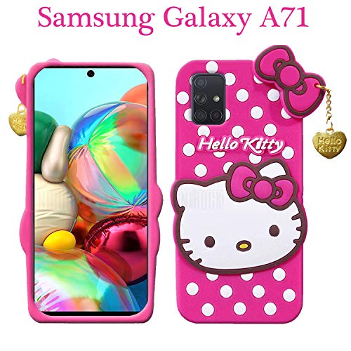 Image of Unirocka Hello Kitty Back Case Cover For Samsung Galaxy A71| 3D Cute Hello Kitty Case |Soft Silicone Rubber Back Cover With Pendant Kitty Cover For Samsung Galaxy A71 - Pink