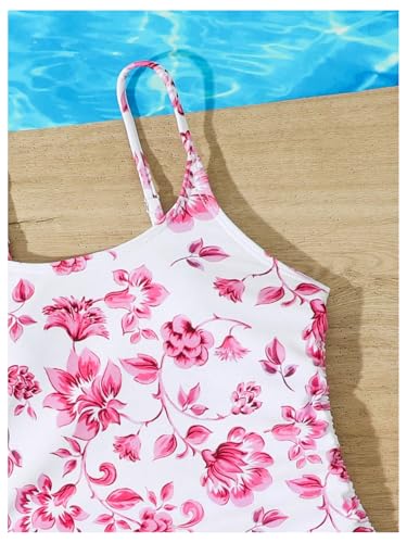 Image of Milumia Girl's Floral One Piece Swimsuit Bow Tie Side Spaghetti Strap Bathing Suit