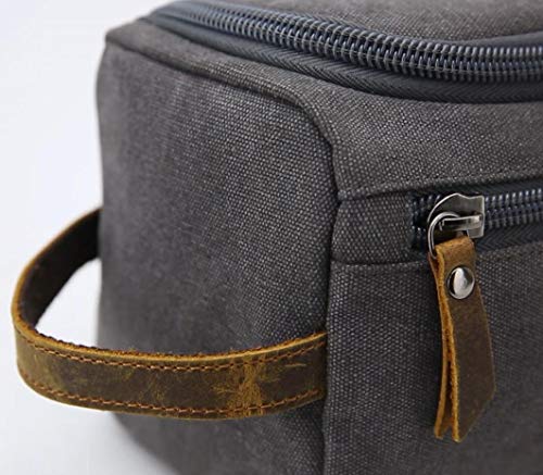 Men's Toiletry Bag Canvas Shaving Dopp Kit Travel Bathroom Bags Organizer (Black)