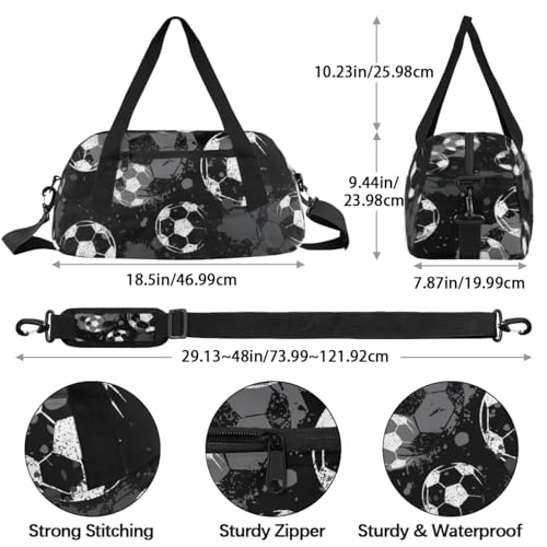Black Grey Football Sport Soccer Kids Duffle Bag Boys Girls Small Sport Dance Gym Bag for Overnight Travel Weekender Carry On4