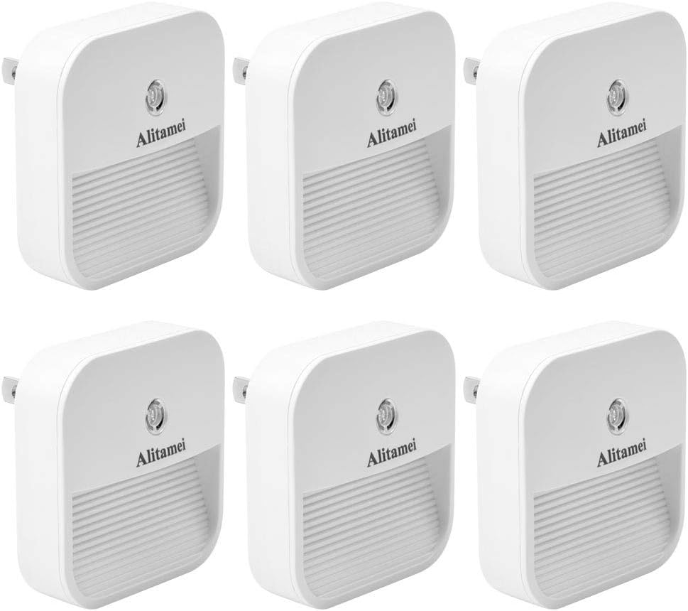 Alitamei LED Night Light with Dusk-to-Dawn Sensor, Plug-in Night Lights, Suitable for Bedroom, Bathroom, Kitchen, Hallway,Toilet,Warm White (6 Pack)