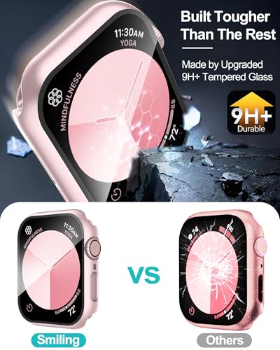 Image of Smiling 2 Pack Case Compatible with Apple Watch Apple Watch SE 3 (2025) / SE 2 / SE /Series 6 /5 /4 44mm with Tempered Glass Screen Protector, Hard PC Case Overall Protective Cover- 1 Pink + 1 Transparent