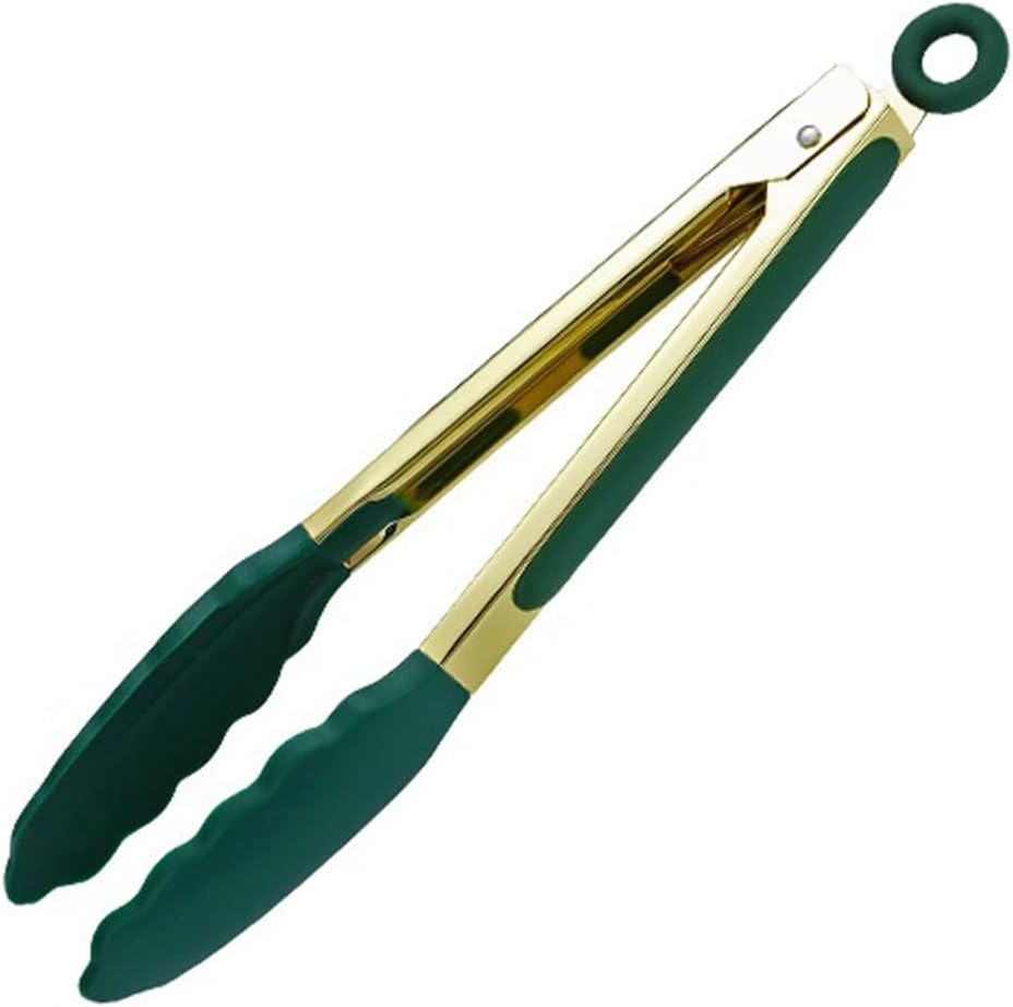 Ice Tongs Green Gold Silicone Kitchen Food Tongs Non-Stick Steak Meat Clip Vegetables Salad Barbecue Clamp Tools Home Cooking Utensils
