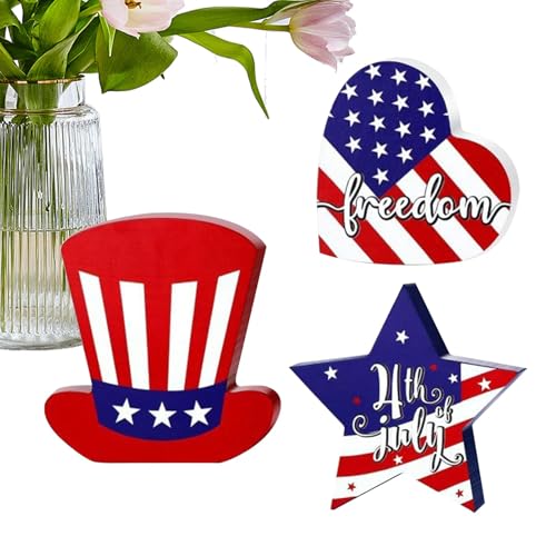 Cemaystic 木製装飾 星条旗模様 素朴デザイン USフラグ デスクトップ用 縁起飾り 7月4日独立記念日用 耐候性木材 室内外用 木製インテリア ホリデー装飾