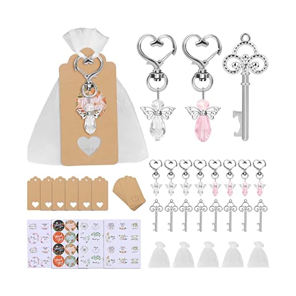 40pcs Llavero ángel de la Guarda,CGBOOM Souvenir de Boda Bautizo Colgante con Bolsas de Organza y Etiquetas Bautizo…