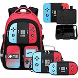 Jafeton Mochila infantil com lancheira e porta-lápis, Preto-vermelho-azul, Medium