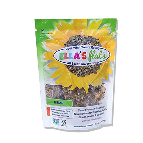 ELLA’S FLATS™ All Seed Savory Crisps - HEMP (NetWt 6oz Resealable Bag) – 3 PACK – Gluten Free, Sugar Free, Grain Free, High Fiber, Low Carb, Vegan, Keto, Paleo