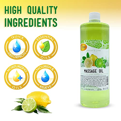 Spa Redi - Massage Oil, Lemon And Lime, 32 Oz - Professional Full Body Massage Therapy, Manicure, Pedicure - Relax Sore Muscles And Repair Dry Skin, Enhanced With High Absorption Oils And Vitamin E #TOP3