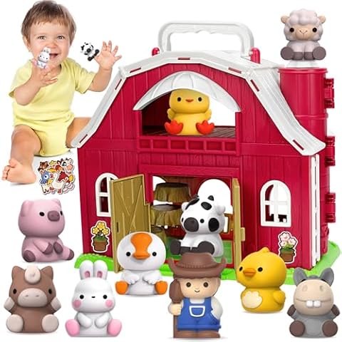 KMUYSL Toys for 1 2 3 Years Old Boys Girls, Big Red Barn Farm Animal Playset for Boys Girls, Learning Toys, Montessori Toys, Christmas Birthday Easter Gift for Baby Kids Toddlers Age 12-18 Months Cover