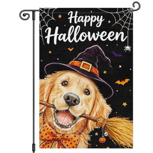 Louise Maelys drapeau jardin Halloween Golden Retriever 12x18po