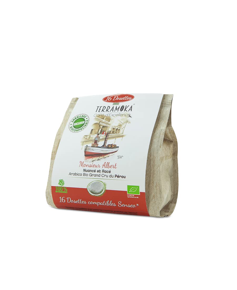 TERRAMOKA 96 Pads (6 * 16) Bio d'excellence Mix 6 Sorten Grand Cru Kaffee - Kompatibel mit Senseo Pads - Probierpaket - 100% biologisch abbaubar - In Frankreich geröstet