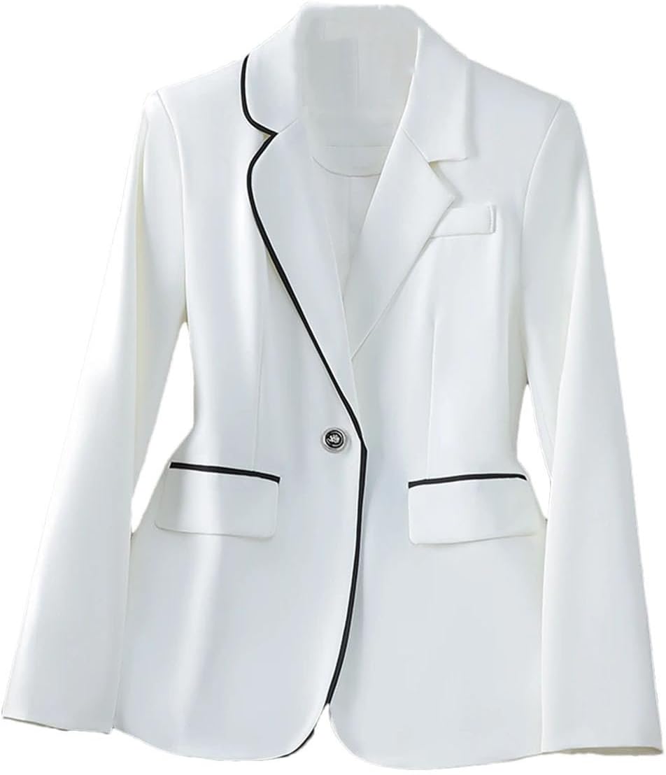 Women Blazer Autumn Winter Long Sleeve Single Button Work Wear Formal Jacket Coat