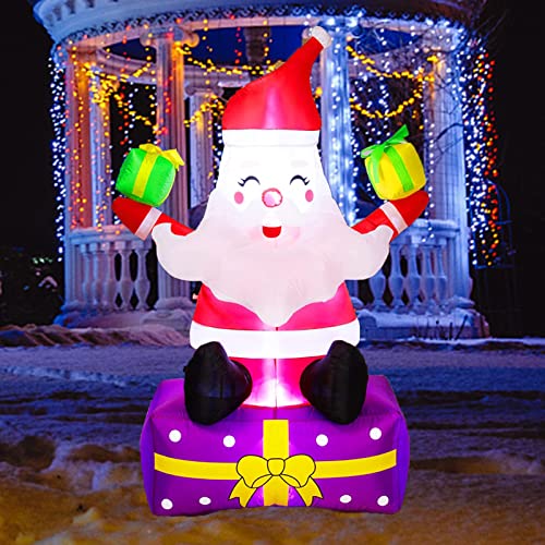 6Ft Inflatable Santa Claus Xmas Santa Claus with Gift Boxes Blow Up Yard Decor Christmas Outdoor Decorations, Built-in LED Lights with Tethers, Stakes for The Yard, Lawn, Garden
