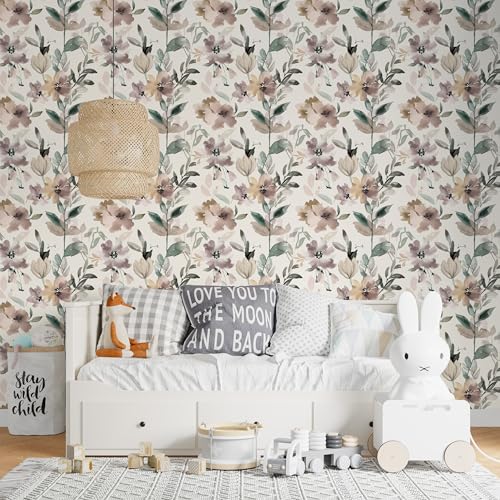 NEKOKOYA Floral Wallpaper Peel and Stick Pink/Green Self Adhesive Wallpaper17.7 x394 Removable Thick Vinyl Renter Friendly Wall Paper Watercolor Botanical for Bedroom Bathroom Living Room Accent Wall by NEKOKOYA - Used condition - Image 4