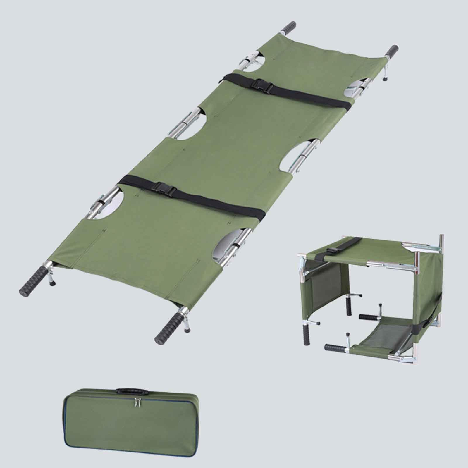 GHKryD stretcher, Aluminum Alloy Four-Fold Portable Stretcher with Wheels for Emergency Rescue, Fire, Mining(Green,Aluminum Alloy)