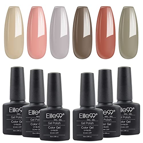 Esmaltes Semipermanentes de Uñas 6 Colores de Esmaltes de Uñas en Gel UV LED para Manicura de Elite99-Café Desnudo Caramelo Cover