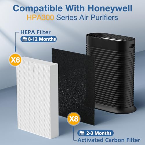 Image of HPA300 HEPA Replacement Filt-er for Honeywell HPA300 Series Air Purifi-ers HPA300 HPA300VP HPA304 HPA3300, Replace HRF-R3 (6 HEPA R Replacement Filt-ers + 8 Activated Carbon Pre-Filter)