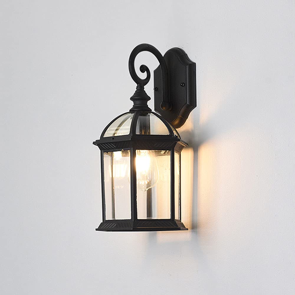 SXSCARKX American Cage Shape Outdoor Wall Mount Light Transparent Glass Lampshade Lamp 15.3 Inches High, Waterproof and Rustproof Sconce for Villa Courtyard Path Lantern