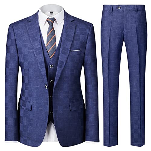 Mens Plaid Suit Slim Fit 3 Pieces Casual Checked Vintage Tuxedo Suit for Men for Wedding Business Party Blazer Pants & Vest