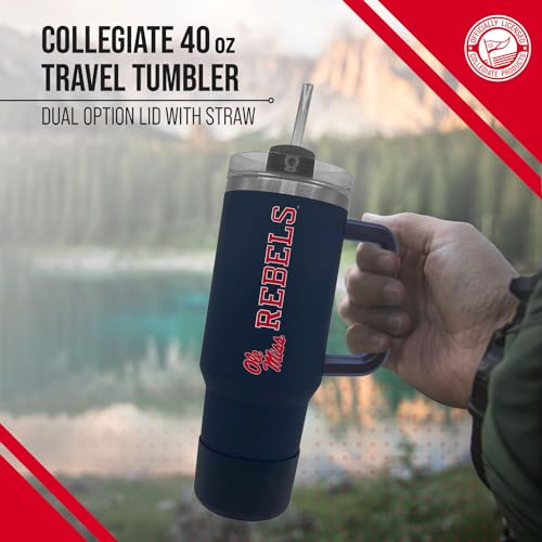 Image of Campus Colors College & University 40 oz Travel Tumbler With Handle - Dual Option Lid With Straw - Vacuum Insulated Stainless Steel (Ole Miss Rebels - Navy)