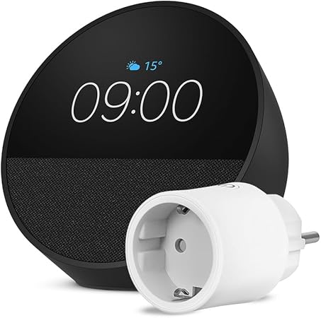 Amazon Echo Spot (Nouvelle génération) | Noir + OSRAM SMART+ Prise intelligente avec Matter, Fonctionne avec Alexa - Kit de démarrage Maison connectée