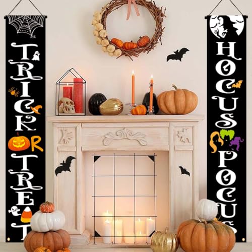Image of Halloween Banner 70inch Horror Themed Outdoor Indoor Front Porch Sign Reusable Hanging Halloween Banner Decor for Home Party Yard Garage Front Wall Doo Decorations Supplies